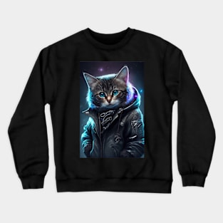 Cool portrait of a Cyber Future Cat Crewneck Sweatshirt